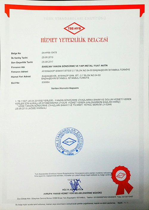 TSE Hizmet Yeterlilik Belgesi